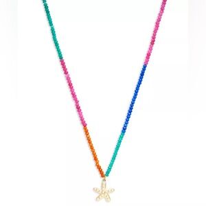 Aqua Imitation Pearl Rainbow Star Pendant Necklace, 14K Gold Plated - NWT